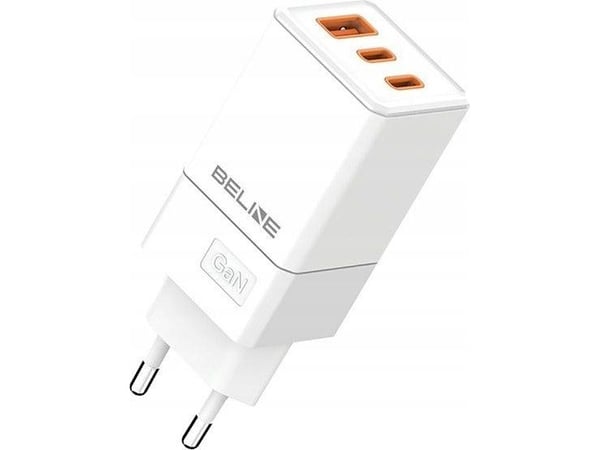 Beline 65W GaN 2xUSB-C PD 3.0 + 1xUSB-A QC 3.0 verkkolaturi ilman kaapelia - valkoinen