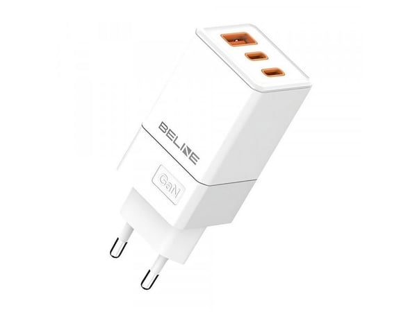 Beline 65W GaN 2xUSB-C PD 3.0 + 1xUSB-A QC 3.0 verkkolaturi ilman kaapelia - valkoinen