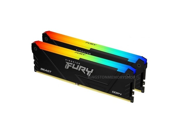 Kingston FURY Beast RGB - DDR4 - sett - 32 GB: 2 x 16 GB - DIMM 288-pin - 3600 MT/s / PC4-28800 - CL18 - 1.35 V - ikke-bufret - ikke-ECC - svart