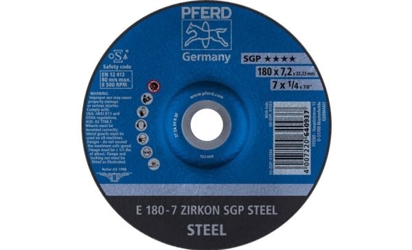 PFERD 62217737, Kutteskive, Stål, 18 cm, Alle merker, Flatt senter, 2,22 cm