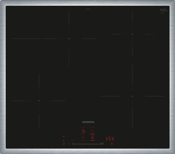 Siemens iQ300 EH645HFB1E, Sort, Innebygget, 60 cm, Sonebasert induksjon, Glass-keramikk, 4 zone(s)