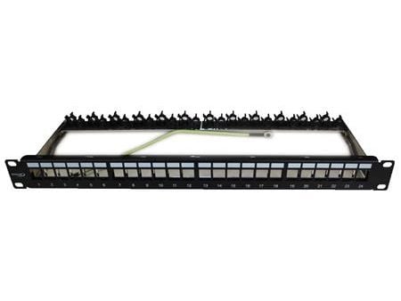 Patchpanel 19" 1HE, 24 porte for Csslr Plus UTP / FTP Tool-less keystone konnektor, Easy-Clip, farve: sort incl. 4mm² jordledning