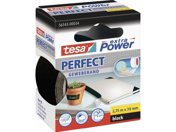 Tesa extra Power Perfect - Tekstiltape - 38 mm x 2.75 m - svart