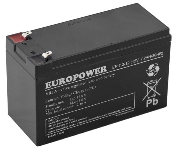 Europower akku 12V 7.2Ah AGM Europower EP7.2-12