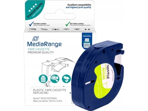 MediaRange MRDY91221, Hvid, Semi-permanent, Dymo LetraTAG LT-100H, LT-100T, 4 m, 1,2 cm