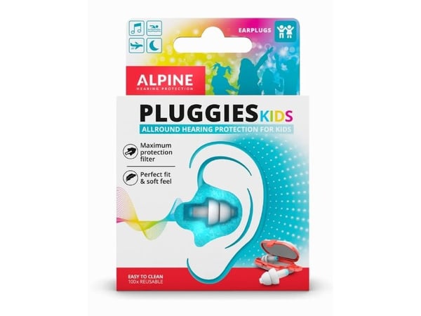 Alpine Pluggies Kids, Gjenbrukbar øreplugg, Studere, Liten (fingerbøl), In-ear, Blå, Hvit, 25 dB