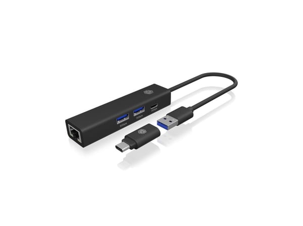 ICY BOX 4-i-1 Adapter USB 3.2 Gen 1 till Gigabit LAN och 3xUSB 3.2 Gen 1