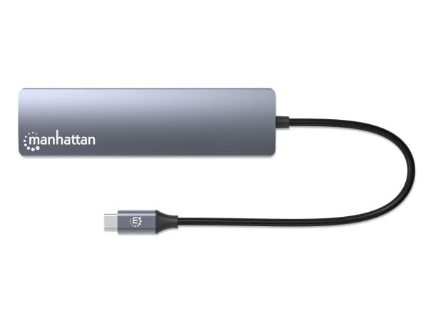 Manhattan 153959, Koblet med ledninger (ikke trådløs), USB 3.2 Gen 1 (3.1 Gen 1) Type-C, 100 W, 10,100,1000 Mbit/s, Sølv, 5 Gbit/s