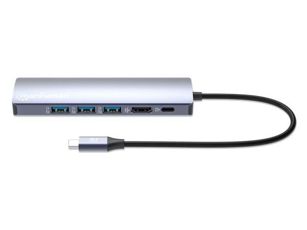 Manhattan 153959, Koblet med ledninger (ikke trådløs), USB 3.2 Gen 1 (3.1 Gen 1) Type-C, 100 W, 10,100,1000 Mbit/s, Sølv, 5 Gbit/s