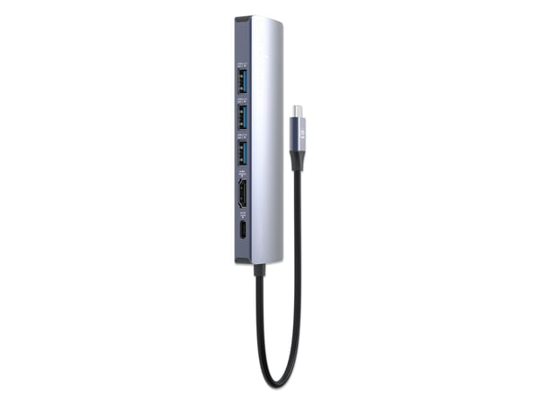 Manhattan 153959, Koblet med ledninger (ikke trådløs), USB 3.2 Gen 1 (3.1 Gen 1) Type-C, 100 W, 10,100,1000 Mbit/s, Sølv, 5 Gbit/s
