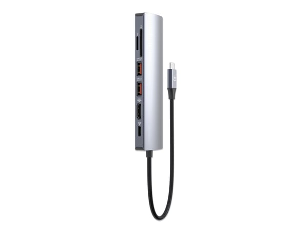 Manhattan 153966, Koblet med ledninger (ikke trådløs), USB 3.2 Gen 2 (3.1 Gen 2) Type-C, 100 W, 10,100,1000 Mbit/s, Sølv, MicroSD (TransFlash), Mic...