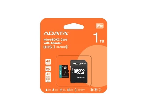 ADATA AUSDX1TUI3V30SA2-RA1, 1 TB, MicroSDXC, klasse 10, UHS-I, 100 MB/s, 85 MB/s