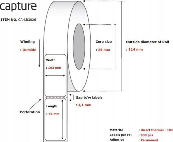 Capture - Permanet adhesiv - ubelagt - hvit - 102 x 76 mm 11160 etikett(er) (12 rull(er) x 930) boks - merkelapper