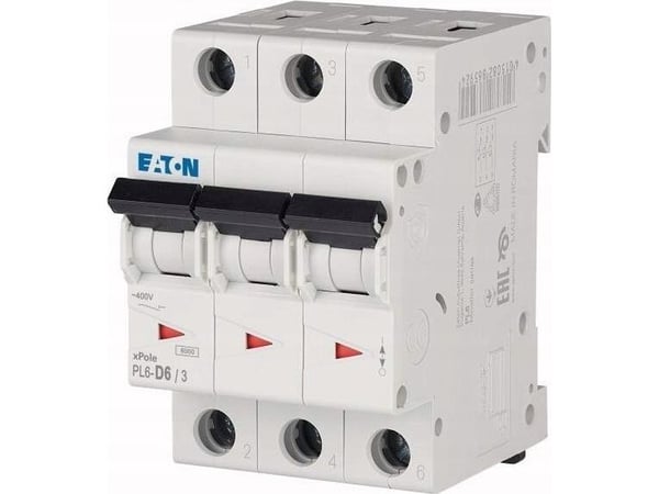 Eaton ylivirtakatkaisija 3P D 6A 6kA AC PL6-D6/3 286610