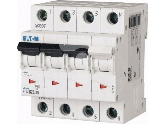 Miniature circuit breaker 3P + N D 25A 6kA AC PL6-D25/3N 165039