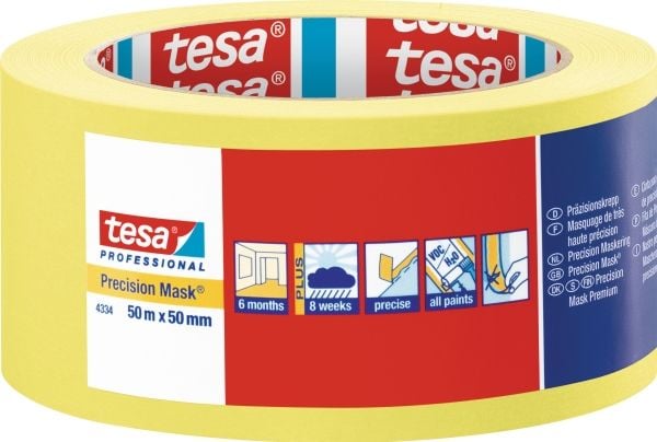 TESA 4334, 50mm x 50m, 50m, 50mm, Gul