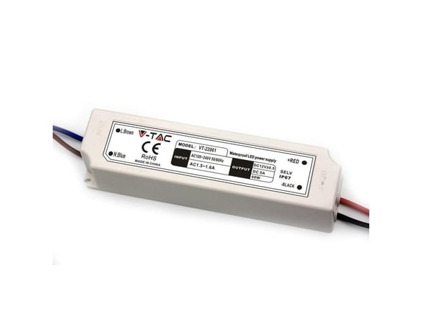 LED-virtalähde V-TAC VT-22061 60W 12V 5A IP67 Hermetic, EMI-suodatin (SKU 3234) Valkoinen