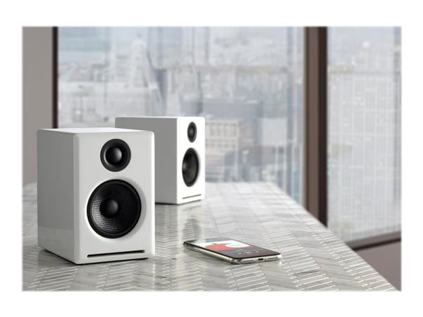 Audioengine A2+ Wireless - Kaiuttimet - langattomat - Bluetooth - USB - 30 Watt (Yhteensä) - 2-tie - kiiltävä valkoinen