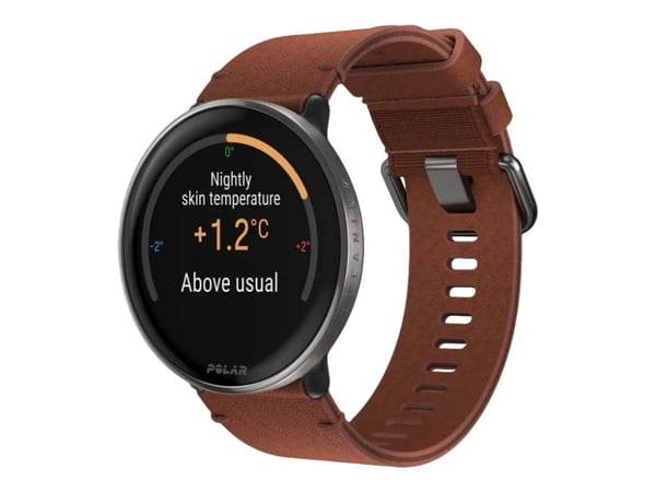 Polar Ignite 3 Titanium - Sportklocka med band - läder - sun-kissed bronze - bandstorlek: S/L - display 1.28" - 32 MB - Bluetooth - 36 g