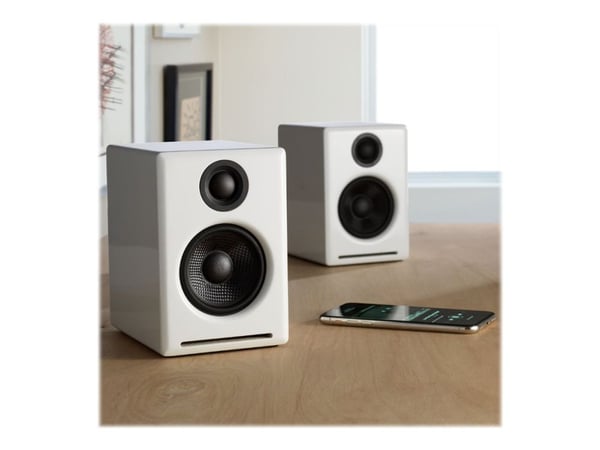 Audioengine A2+ Wireless - Kaiuttimet - langattomat - Bluetooth - USB - 30 Watt (Yhteensä) - 2-tie - kiiltävä valkoinen