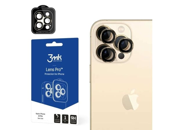 3MK Lens Protection Pro kameran linssisuoja kiinnityskehyksellä iPhone 15 Pro 6.1" tumma kulta/tumma kulta