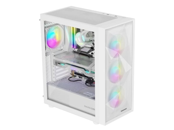Genesis Diaxid 605 - Midi-tårn - ATX - sidepanel med vindu (herdet glass) - ingen strømforsyning (ATX) - hvit - USB/lyd