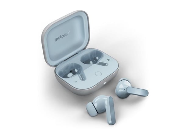 Motorola - True wireless-hörlurar med mikrofon - inuti örat - Bluetooth - aktiv brusradering - glaciärblå