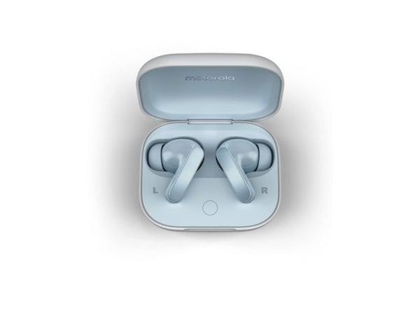 Motorola - True wireless-hörlurar med mikrofon - inuti örat - Bluetooth - aktiv brusradering - glaciärblå