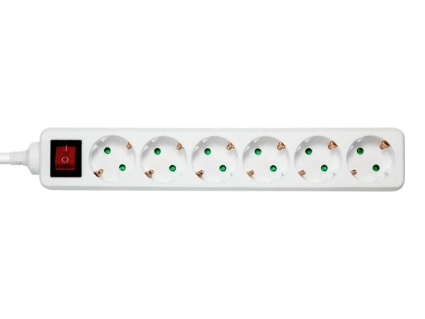 Deltaco Outlet 6xCEE 7/3 1xCEE 7/7 switch 3m white, 3 m, Sisätila, Tyyppi F, Type EF (CEE 7/7), Kulmikas, Valkoinen
