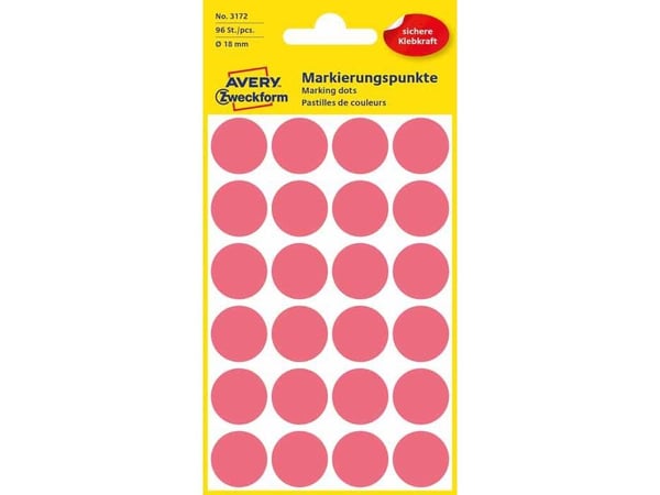 Avery Zweckform - Fargekodeprikk - 1,8 cm-diameter - rød (en pakke 96)