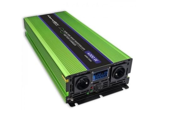 Qoltec Monolith - DC til AC strømomformer / batterilader / UPS - pure sine wave, LCD - AC 230 V / DC 12 V - 2000 watt - utgangskontakter: 4