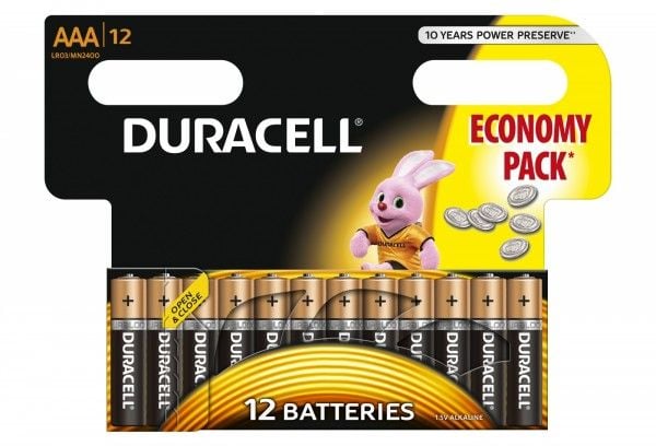 Duracell 5000394203389, Engangsbatteri, AAA, Alkalinsk, 1,5 V, 12 stykker, Sort, Bronse, Sølv