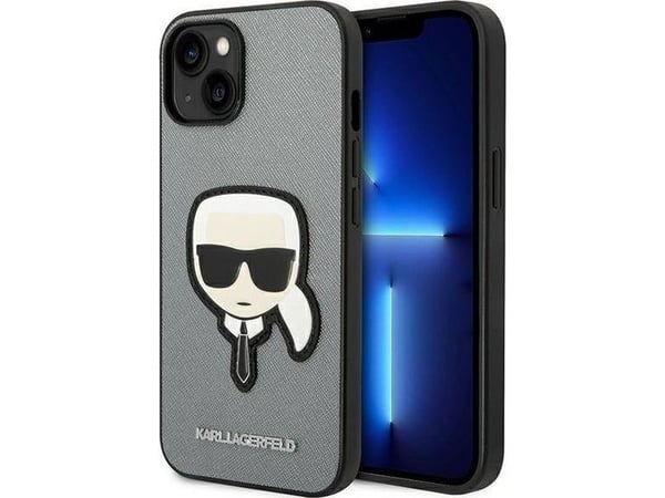 Karl Lagerfeld KLHCP14MSAPKHG iPhone 14 Plus 6.7" hopea/hopea kovakotelo Saffiano Karl Head patch