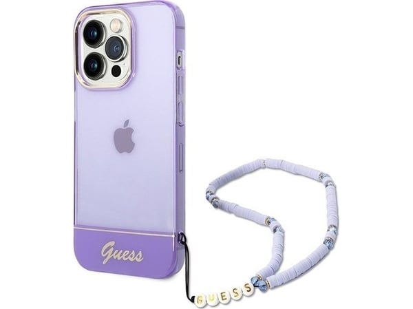 Guess GUHCP14LHGCOHU iPhone 14 Pro 6,1" hårt skal i lila med genomskinligt pärlband