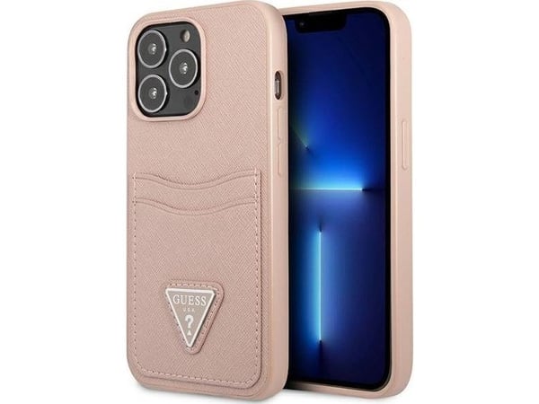 GUESS telefondeksel GUHCP13LSATPPPPP 13 Pro / 13 6,1" Hardcase Saffianotriangle kortholder logo, rosa/rosa
