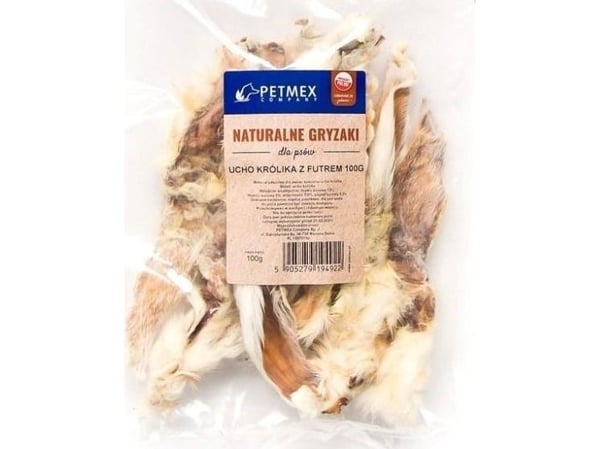 PETMEX hund tygge Kanin øre med pels 100g