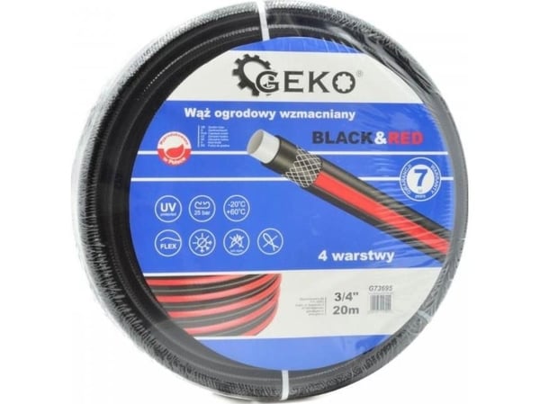 Geko FORSTERKET HAGESLANGE SVART&RØD 3/4" 20M (1) G73695 GEKO