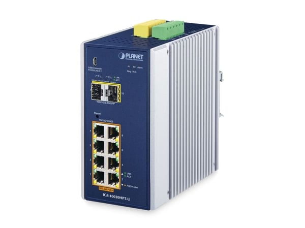 PLANET DIN-Rail L2+/L3 Manageable, Håndtert, L2+, Gigabit Ethernet (10/100/1000), Full tosidig, Strøm over Ethernet (PoE), Kan monteres på vegg