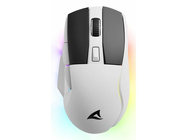 Sharkoon SKILLER SGM50W - Mus - optisk - 6 knapper - trådløs, kablet - 2.4 GHz, USB-C - USB trådløs mottaker - hvit