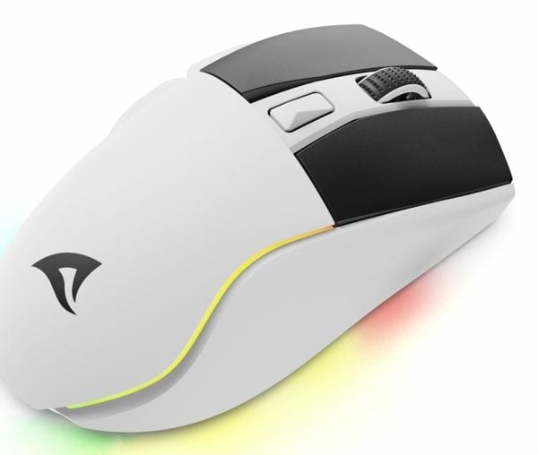 Sharkoon SKILLER SGM50W - Mus - optisk - 6 knapper - trådløs, kablet - 2.4 GHz, USB-C - USB trådløs mottaker - hvit