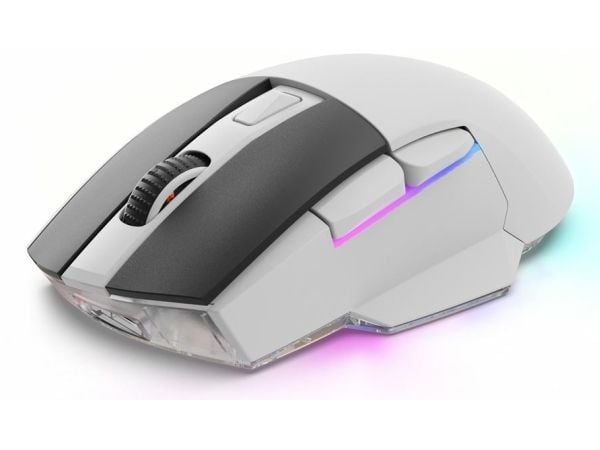 Sharkoon SKILLER SGM50W - Mus - optisk - 6 knapper - trådløs, kablet - 2.4 GHz, USB-C - USB trådløs mottaker - hvit
