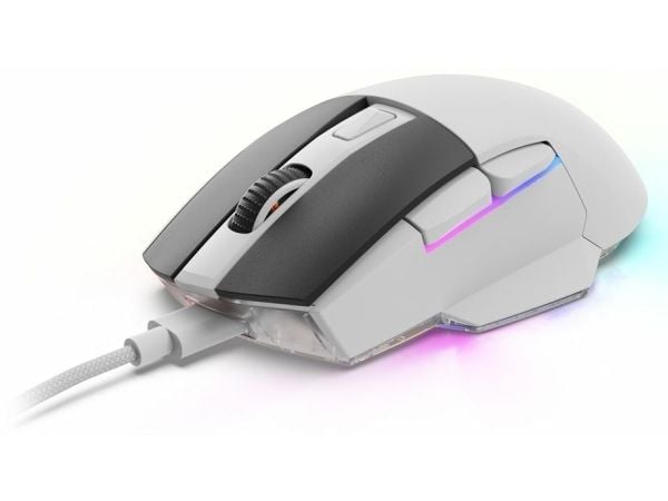 Sharkoon SKILLER SGM50W - Mus - optisk - 6 knapper - trådløs, kablet - 2.4 GHz, USB-C - USB trådløs mottaker - hvit