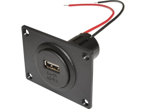 Pistorasia uppoasennus, kiristysholkki, levy ProCar Power USB uppoasennettava pistorasia EV asennuslevyllä 12 V - 5 V, 24 V - 5 V 3 A Kaapeli kuorittu