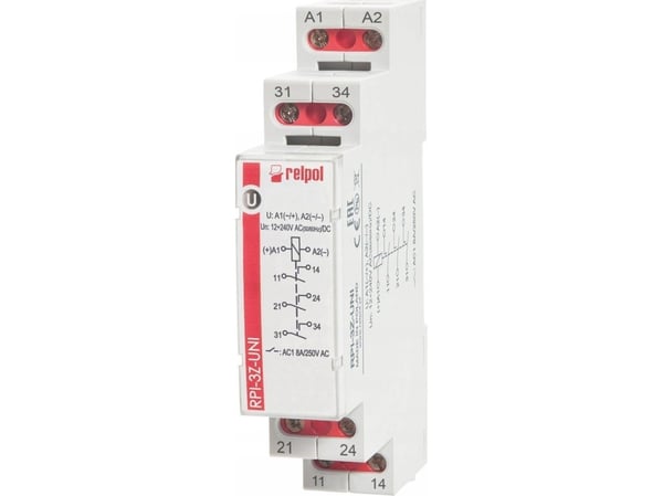 3Z AgSnO2 sähkömagneettinen rele 12-240V AC/DC 50/60Hz 8A RPI-3Z-UNI 863515