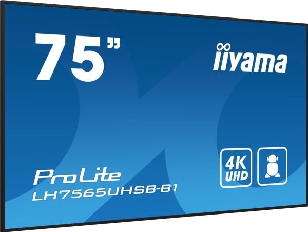 iiyama ProLite LH7565UHSB-B1 - 75" Diagonalklasse (74.5" synlig) LED-bakgrunnsbelyst LCD-skjerm - intelligent skilting - Android - 4K UHD (2160p) 3...