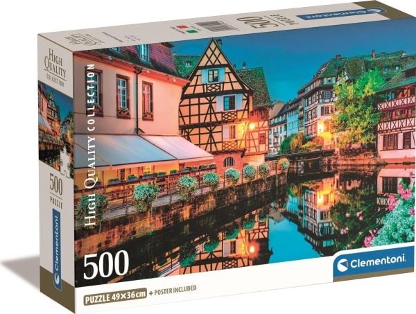 Clementoni Puzzle 500 element i kompakt Strasbourg gamleby