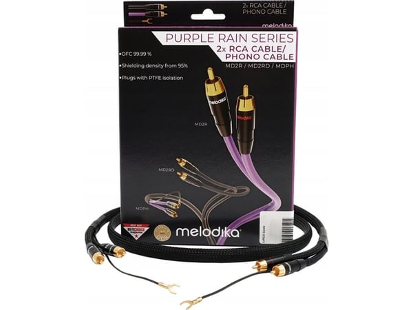 Gramofon Melodika Melodika MDPHD10 Purple Rain Black Edition Kabel 2xRCA PHONO do gramofonu til żyłą uziemiającą - 1m