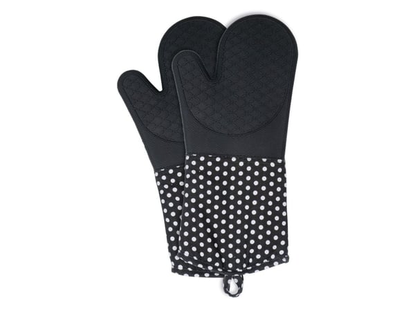 WENKO 2102167100, Set med ugnsvantar, Svart, Bomull, Silikon, 30 ° C, 185 mm, 375 mm