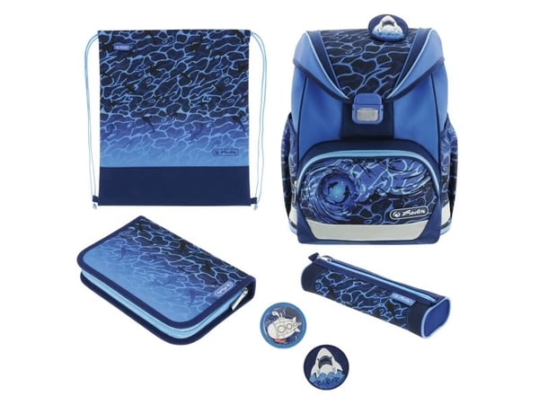 Herlitz UltraLight Plus Blue Shark, Pennal, Pencil pouch, Skolesekk, Sportsbag, Gutt, Barneskole, Ryggsekk, 16 l, Forlomme, Sidelomme