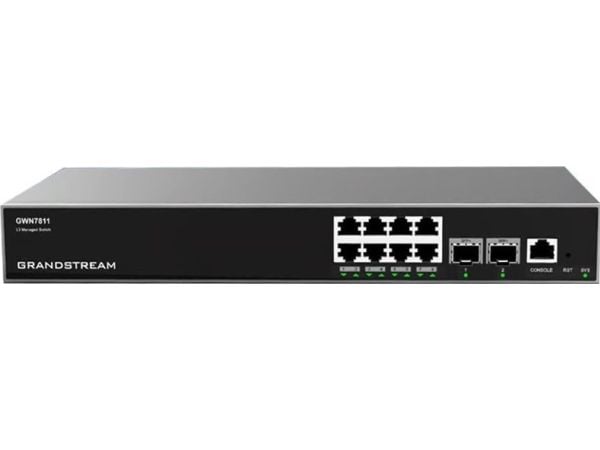 Grandstream GWN7811 - Switch - enterprise, managed - L3 - Styrt - 8 x 10/100/1000 + 2 x 10 Gigabit SFP+ - stasjonær, veggmonterbar, rackmonterbar